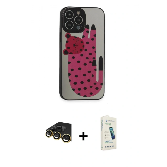 MARSİLYAN™- iPhone 14 Pro Kılıf Odak Klasik Serisi - Şeffaf Pasifik Cam Ekran Koruyucu + Raze Metal Kamera Lens - GD