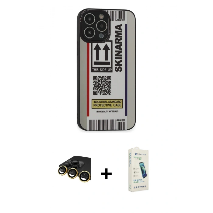 MARSİLYAN™- iPhone 14 Pro Kılıf Odak Klasik Serisi - Şeffaf Pasifik Cam Ekran Koruyucu + Raze Metal Kamera Lens - GD