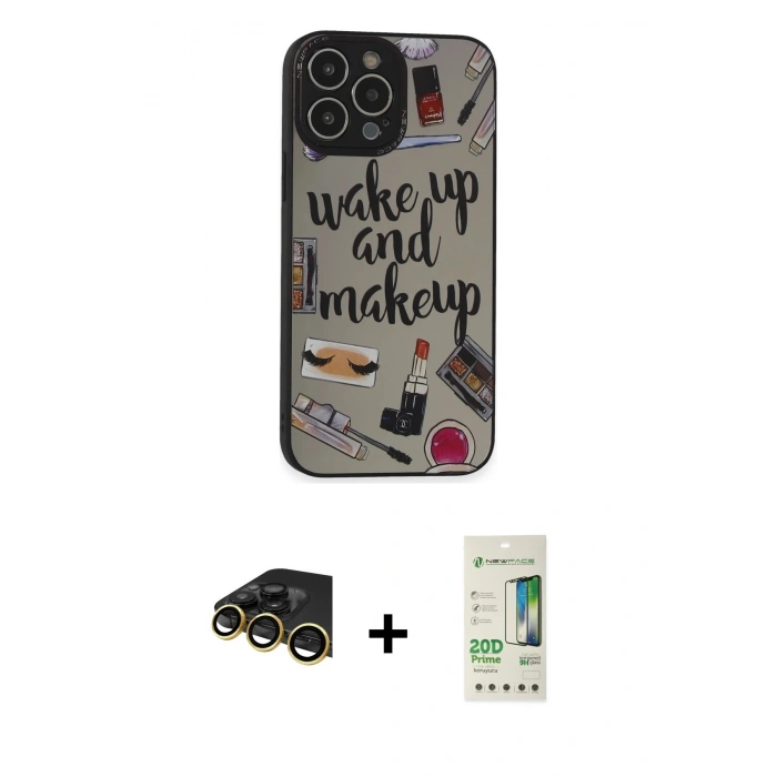 MARSİLYAN™- iPhone 14 Pro Kılıf Odak Klasik Serisi - Siyah 20D Premium Cam Ekran Koruyucu + Gold Raze Metal Kamera Lens