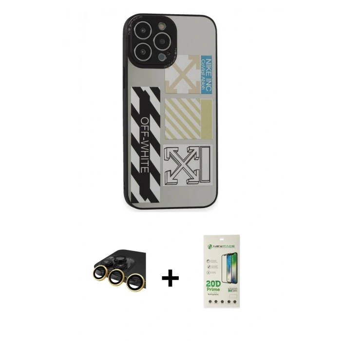 MARSİLYAN™- iPhone 14 Pro Kılıf Odak Klasik Serisi - Siyah 20D Premium Cam Ekran Koruyucu + Gold Raze Metal Kamera Lens