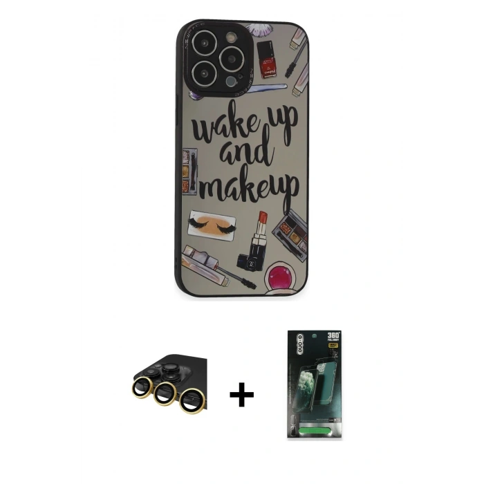 MARSİLYAN™- iPhone 14 Pro Kılıf Odak Klasik Serisi - Siyah 360 Mat Full Body Arka Koruyucu + Raze Metal Kamera Lens - GD