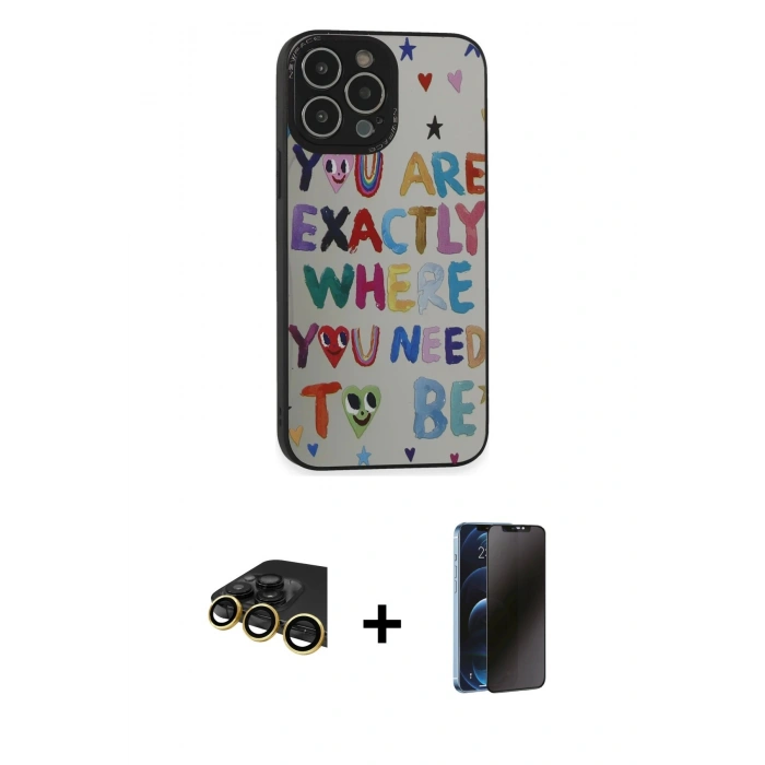MARSİLYAN™- iPhone 14 Pro Kılıf Odak Klasik Serisi - Siyah 3D Antistatik Hayalet Cam Ekran Koruyucu + Raze Metal Kamera Lens - GD