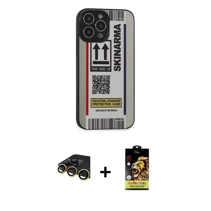 MARSİLYAN™- iPhone 14 Pro Kılıf Odak Klasik Serisi - Siyah Buffer Cam Ekran Koruyucu + Raze Metal Kamera Lens - GD
