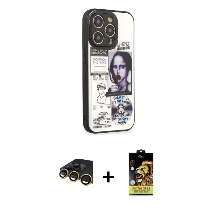 MARSİLYAN™- iPhone 14 Pro Kılıf Odak Klasik Serisi - Siyah Buffer Cam Ekran Koruyucu + Raze Metal Kamera Lens - GD