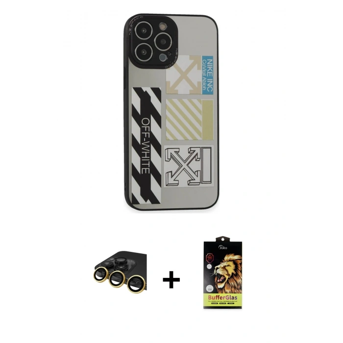 MARSİLYAN™- iPhone 14 Pro Kılıf Odak Klasik Serisi - Siyah Buffer Cam Ekran Koruyucu + Raze Metal Kamera Lens - GD