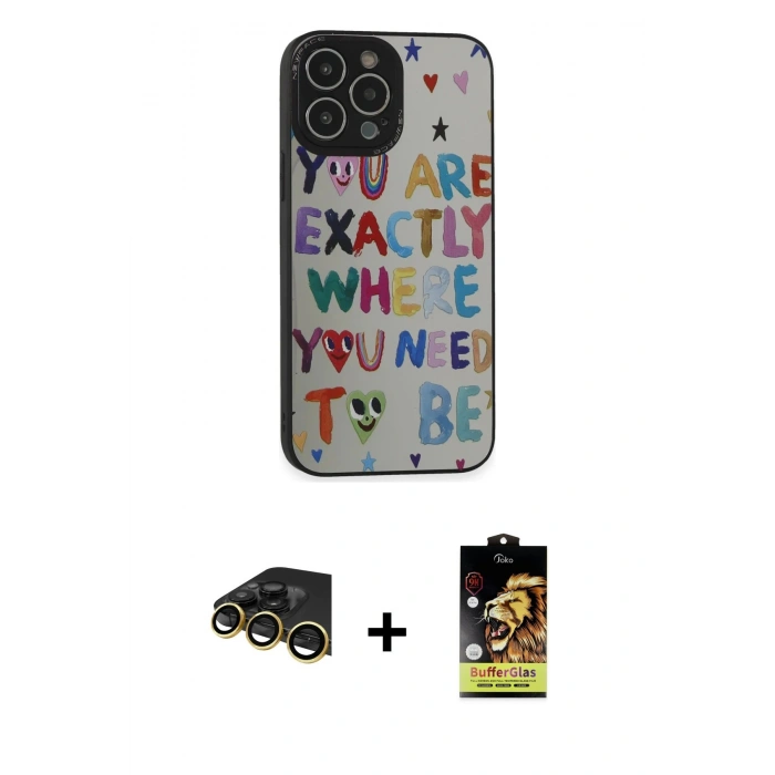 MARSİLYAN™- iPhone 14 Pro Kılıf Odak Klasik Serisi - Siyah Buffer Cam Ekran Koruyucu + Raze Metal Kamera Lens - GD