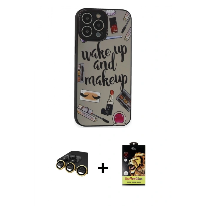 MARSİLYAN™- iPhone 14 Pro Kılıf Odak Klasik Serisi - Siyah Buffer Cam Ekran Koruyucu + Raze Metal Kamera Lens - GD