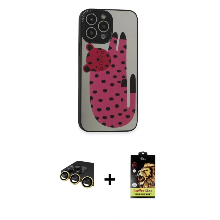 MARSİLYAN™- iPhone 14 Pro Kılıf Odak Klasik Serisi - Siyah Buffer Cam Ekran Koruyucu + Raze Metal Kamera Lens - GD