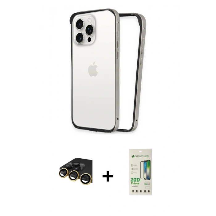 MARSİLYAN™- iPhone 14 Pro Kılıf Pusula Asil Koleksiyonu - Siyah 20D Premium Cam Ekran Koruyucu + Raze Metal Kamera Lens - GD