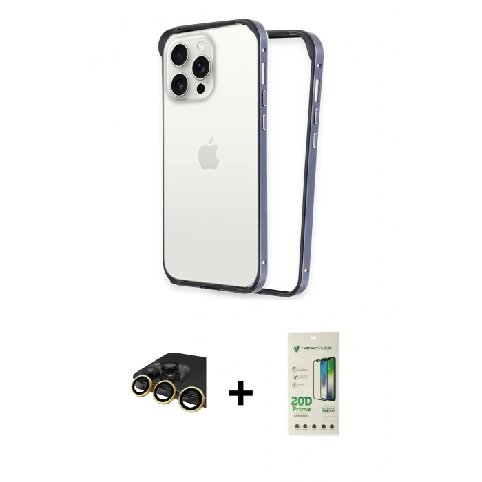 MARSİLYAN™- iPhone 14 Pro Kılıf Pusula Asil Koleksiyonu - Siyah 20D Premium Cam Ekran Koruyucu + Raze Metal Kamera Lens - GD