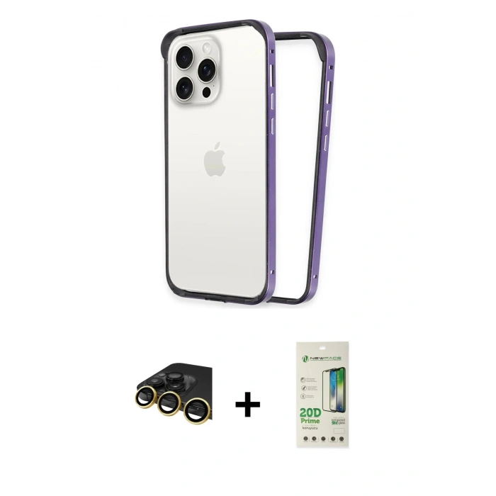 MARSİLYAN™- iPhone 14 Pro Kılıf Pusula Asil Koleksiyonu - Siyah 20D Premium Cam Ekran Koruyucu + Raze Metal Kamera Lens - GD