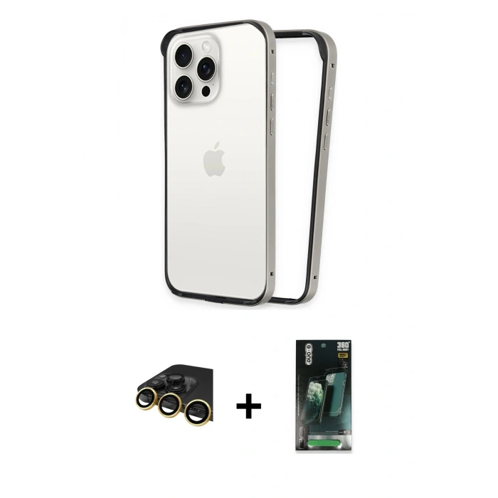 MARSİLYAN™- iPhone 14 Pro Kılıf Pusula Asil Koleksiyonu - Siyah 360 Mat Full Body Arka Koruyucu + Raze Metal Kamera Lens - GD