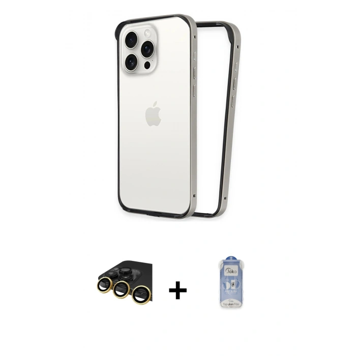 MARSİLYAN™- iPhone 14 Pro Kılıf Pusula Asil Koleksiyonu - Siyah Joko Magic 5D Cam + Raze Metal Kamera Lens - GD