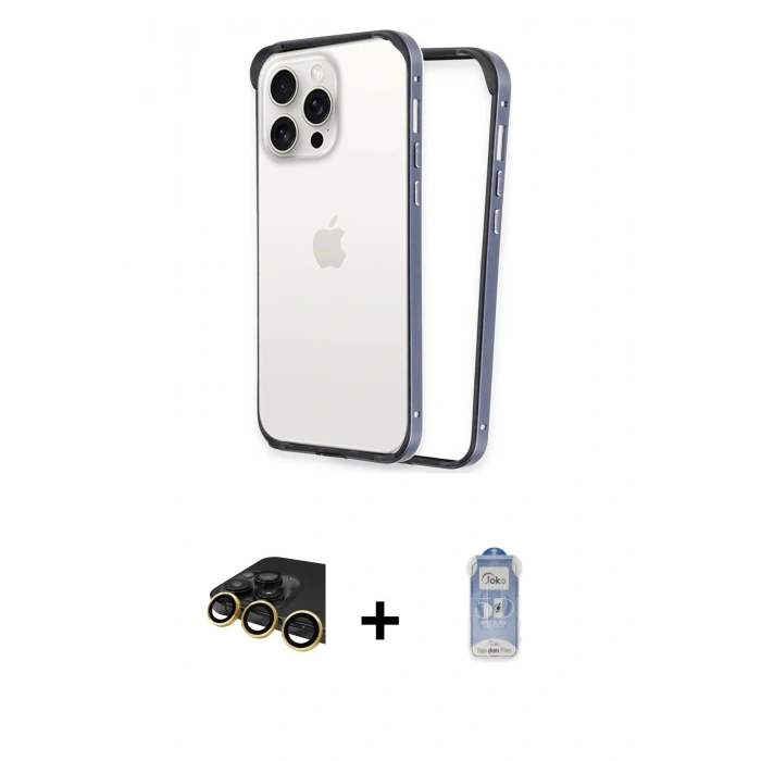 MARSİLYAN™- iPhone 14 Pro Kılıf Pusula Asil Koleksiyonu - Siyah Joko Magic 5D Cam + Raze Metal Kamera Lens - GD