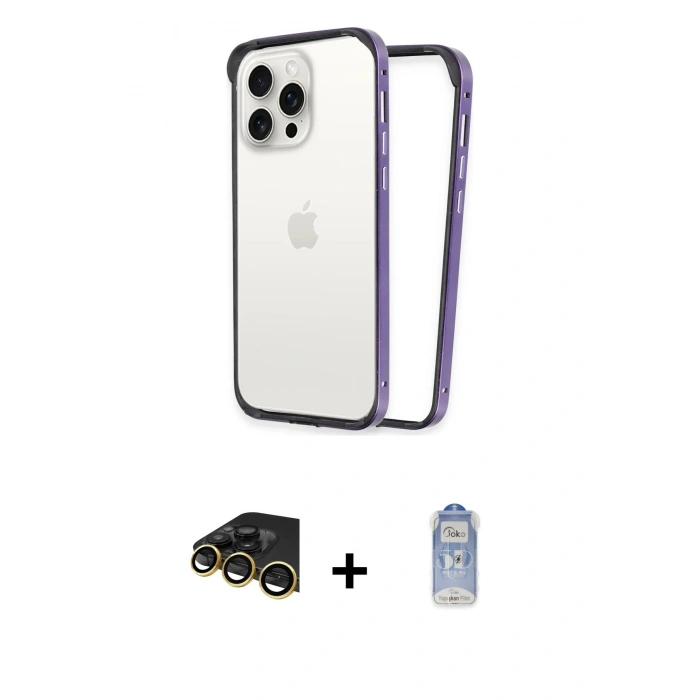 MARSİLYAN™- iPhone 14 Pro Kılıf Pusula Asil Koleksiyonu - Siyah Joko Magic 5D Cam + Raze Metal Kamera Lens - GD