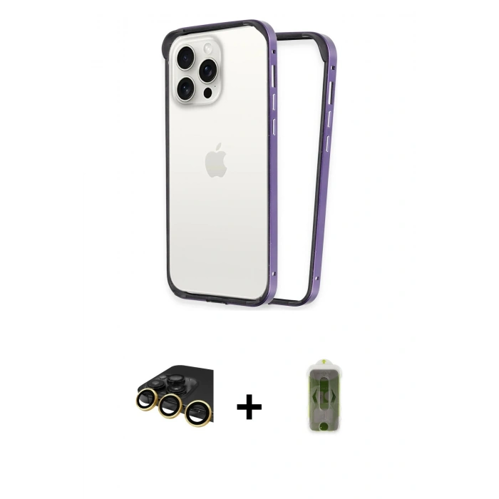 MARSİLYAN™- iPhone 14 Pro Kılıf Pusula Asil Koleksiyonu - Siyah Joko Magic 5D Hayalet Cam + Gold Raze Metal Kamera Lens