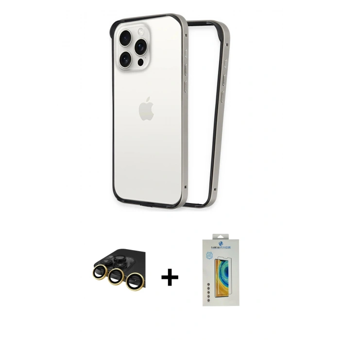 MARSİLYAN™- iPhone 14 Pro Kılıf Pusula Asil Koleksiyonu - Siyah Polymer Nano Ekran Koruyucu + Raze Metal Kamera Lens - GD