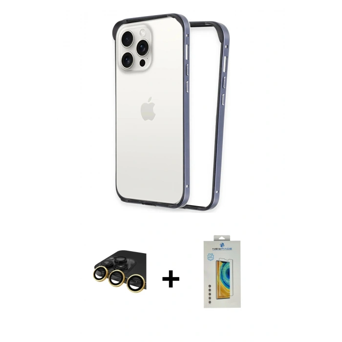 MARSİLYAN™- iPhone 14 Pro Kılıf Pusula Asil Koleksiyonu - Siyah Polymer Nano Ekran Koruyucu + Raze Metal Kamera Lens - GD