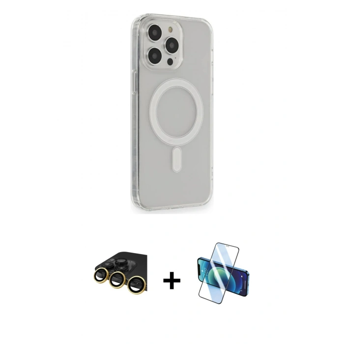 MARSİLYAN™- iPhone 14 Pro Kılıf Pusula Çizgi Koleksiyonu - Siyah 3D Antistatik Cam Ekran Koruyucu + Raze Metal Kamera Lens - GD