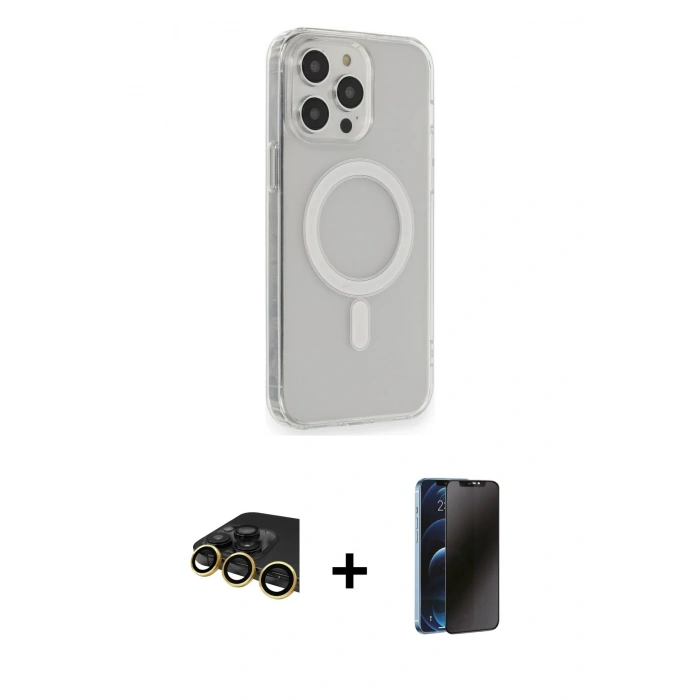 MARSİLYAN™- iPhone 14 Pro Kılıf Pusula Çizgi Koleksiyonu - Siyah 3D Antistatik Hayalet Cam Ekran Koruyucu + Gold Raze Metal Kamera Lens