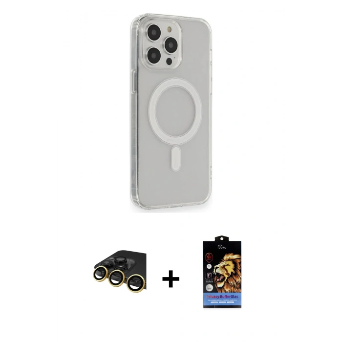 MARSİLYAN™- iPhone 14 Pro Kılıf Pusula Çizgi Koleksiyonu - Siyah Buffer Hayalet Cam Ekran Koruyucu + Raze Metal Kamera Lens - GD