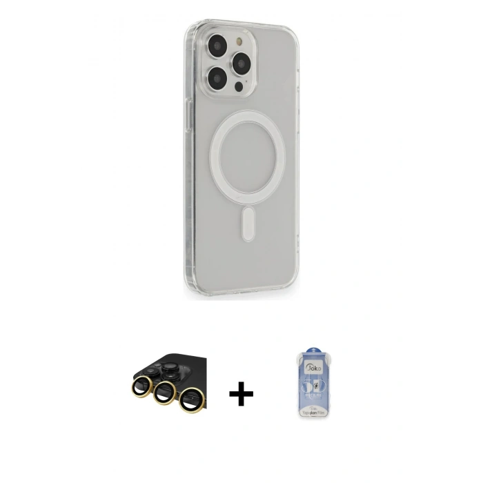 MARSİLYAN™- iPhone 14 Pro Kılıf Pusula Çizgi Koleksiyonu - Siyah Joko Magic 5D Cam + Gold Raze Metal Kamera Lens