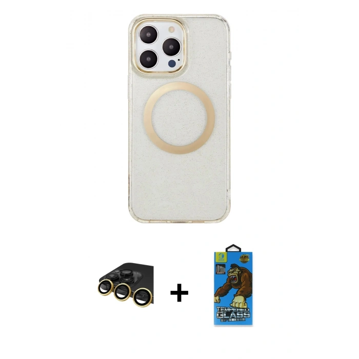MARSİLYAN™- iPhone 14 Pro Kılıf Pusula Form - Siyah 18D Cam Ekran Koruyucu + Raze Metal Kamera Lens - GD