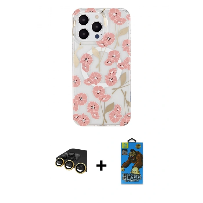 MARSİLYAN™- iPhone 14 Pro Kılıf Pusula Form - Siyah 18D Cam Ekran Koruyucu + Raze Metal Kamera Lens - GD