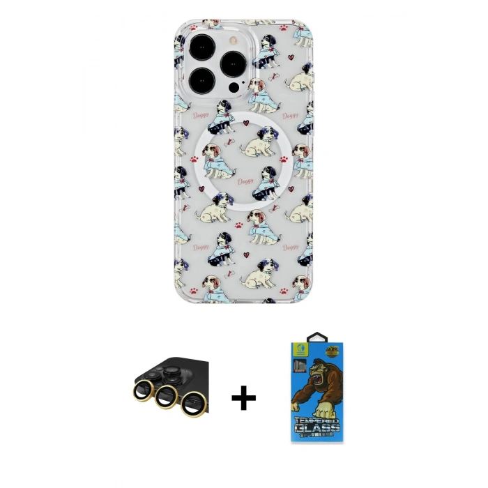 MARSİLYAN™- iPhone 14 Pro Kılıf Pusula Form - Siyah 18D Cam Ekran Koruyucu + Raze Metal Kamera Lens - GD