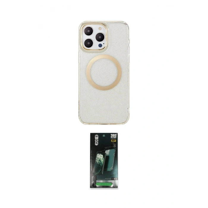 MARSİLYAN™- iPhone 14 Pro Kılıf Pusula Form - Siyah 360 Mat Full Body Arka Koruyucu