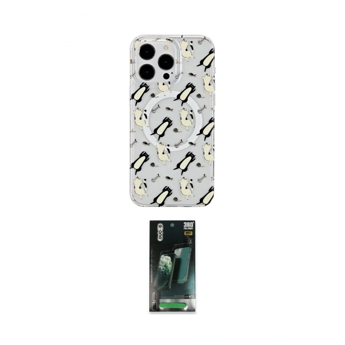 MARSİLYAN™- iPhone 14 Pro Kılıf Pusula Form - Siyah 360 Mat Full Body Arka Koruyucu
