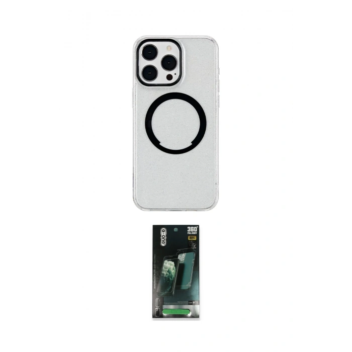 MARSİLYAN™- iPhone 14 Pro Kılıf Pusula Form - Siyah 360 Mat Full Body Arka Koruyucu