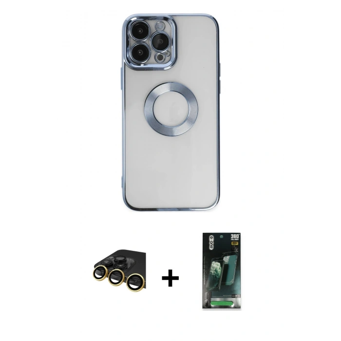 MARSİLYAN™- iPhone 14 Pro Kılıf Pusula Form - Siyah 360 Mat Full Body Arka Koruyucu + Raze Metal Kamera Lens - GD