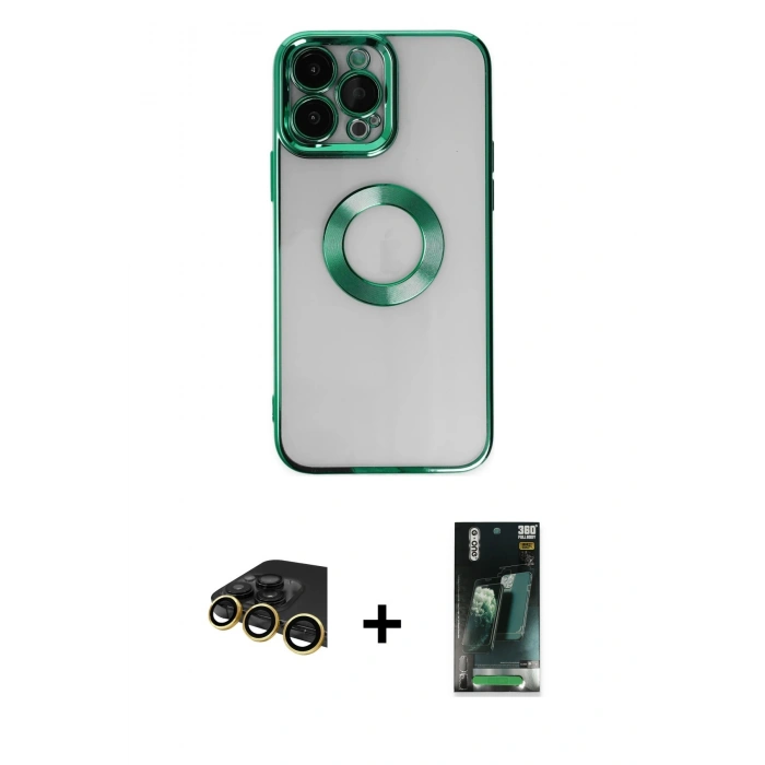 MARSİLYAN™- iPhone 14 Pro Kılıf Pusula Form - Siyah 360 Mat Full Body Arka Koruyucu + Raze Metal Kamera Lens - GD