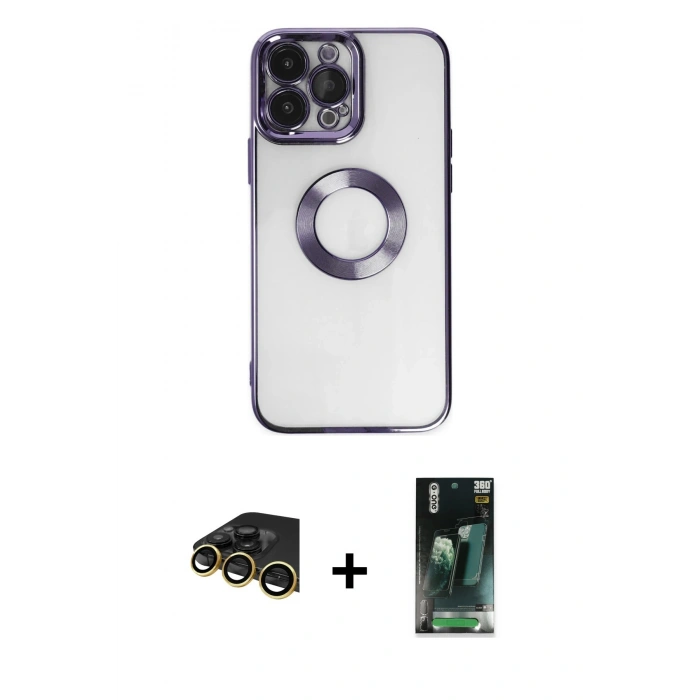 MARSİLYAN™- iPhone 14 Pro Kılıf Pusula Form - Siyah 360 Mat Full Body Arka Koruyucu + Raze Metal Kamera Lens - GD