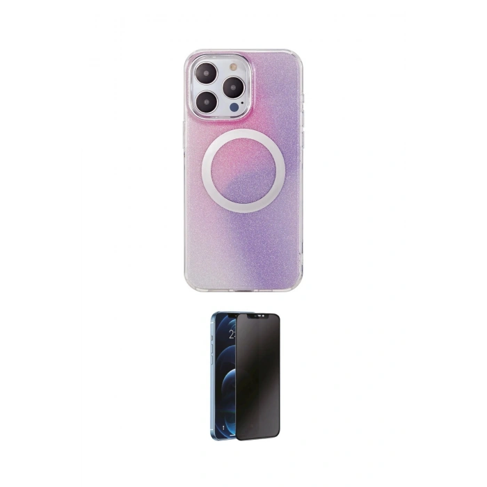 MARSİLYAN™- iPhone 14 Pro Kılıf Pusula Form - Siyah 3D Antistatik Hayalet Cam Ekran Koruyucu