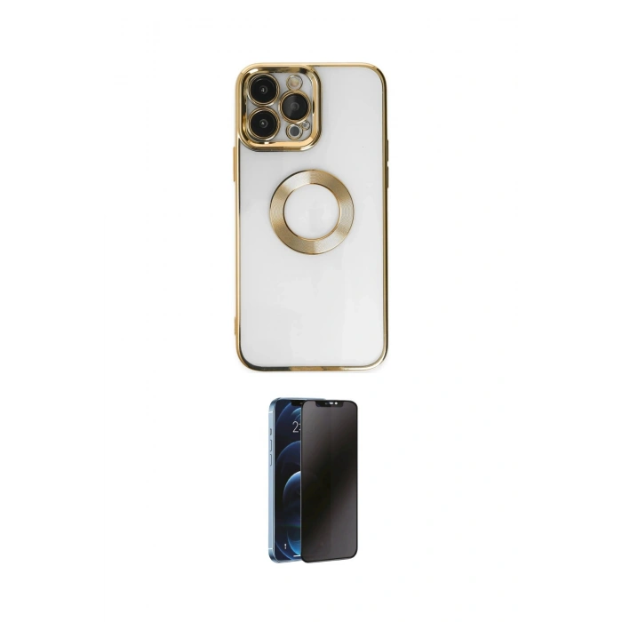 MARSİLYAN™- iPhone 14 Pro Kılıf Pusula Form - Siyah 3D Antistatik Hayalet Cam Ekran Koruyucu