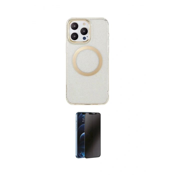MARSİLYAN™- iPhone 14 Pro Kılıf Pusula Form - Siyah 3D Antistatik Hayalet Cam Ekran Koruyucu