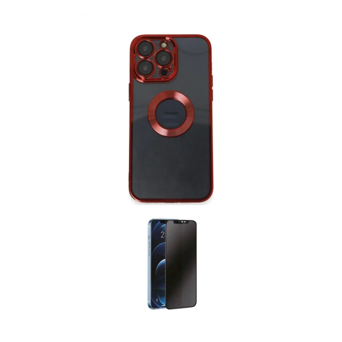 MARSİLYAN™- iPhone 14 Pro Kılıf Pusula Form - Siyah 3D Antistatik Hayalet Cam Ekran Koruyucu