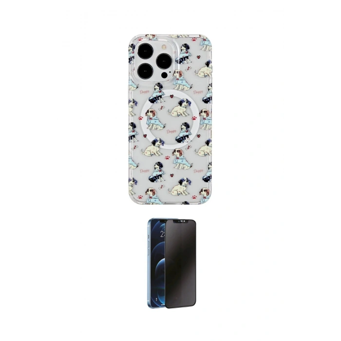 MARSİLYAN™- iPhone 14 Pro Kılıf Pusula Form - Siyah 3D Antistatik Hayalet Cam Ekran Koruyucu
