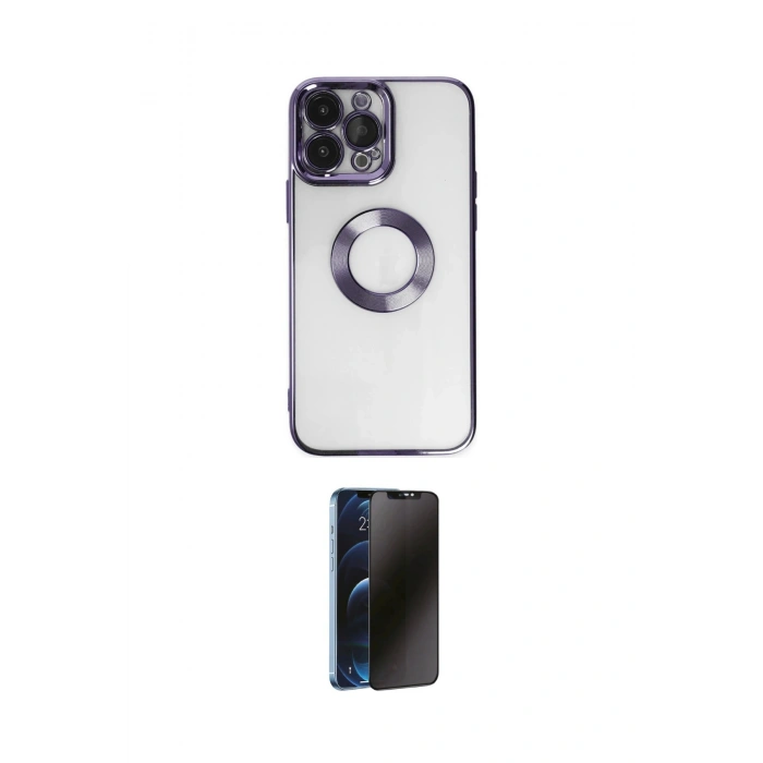 MARSİLYAN™- iPhone 14 Pro Kılıf Pusula Form - Siyah 3D Antistatik Hayalet Cam Ekran Koruyucu
