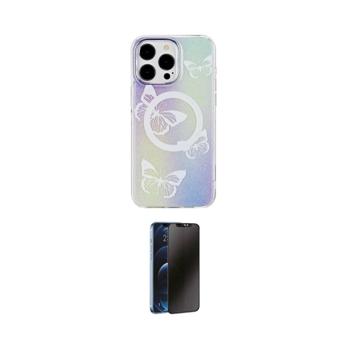 MARSİLYAN™- iPhone 14 Pro Kılıf Pusula Form - Siyah 3D Antistatik Hayalet Cam Ekran Koruyucu