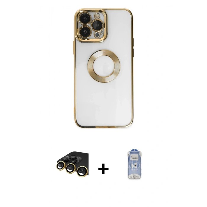 MARSİLYAN™- iPhone 14 Pro Kılıf Pusula Form - Siyah Joko Magic 5D Cam + Raze Metal Kamera Lens - GD