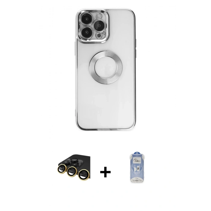 MARSİLYAN™- iPhone 14 Pro Kılıf Pusula Form - Siyah Joko Magic 5D Cam + Raze Metal Kamera Lens - GD