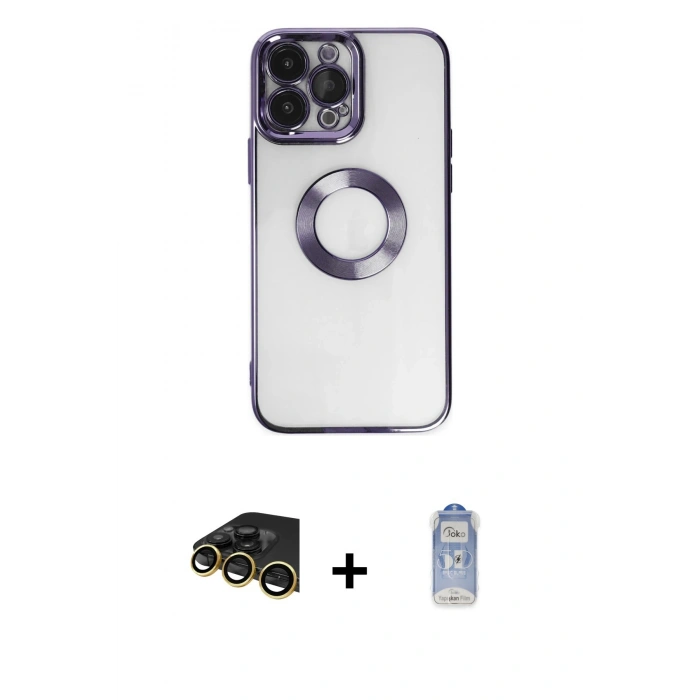 MARSİLYAN™- iPhone 14 Pro Kılıf Pusula Form - Siyah Joko Magic 5D Cam + Raze Metal Kamera Lens - GD
