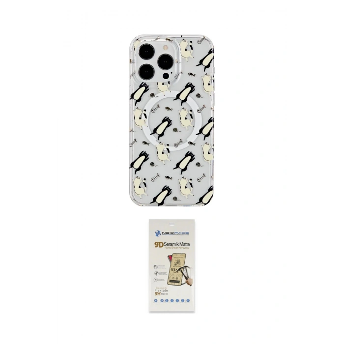 MARSİLYAN™- iPhone 14 Pro Kılıf Pusula Form - Siyah Mat Seramik Nano Ekran Koruyucu