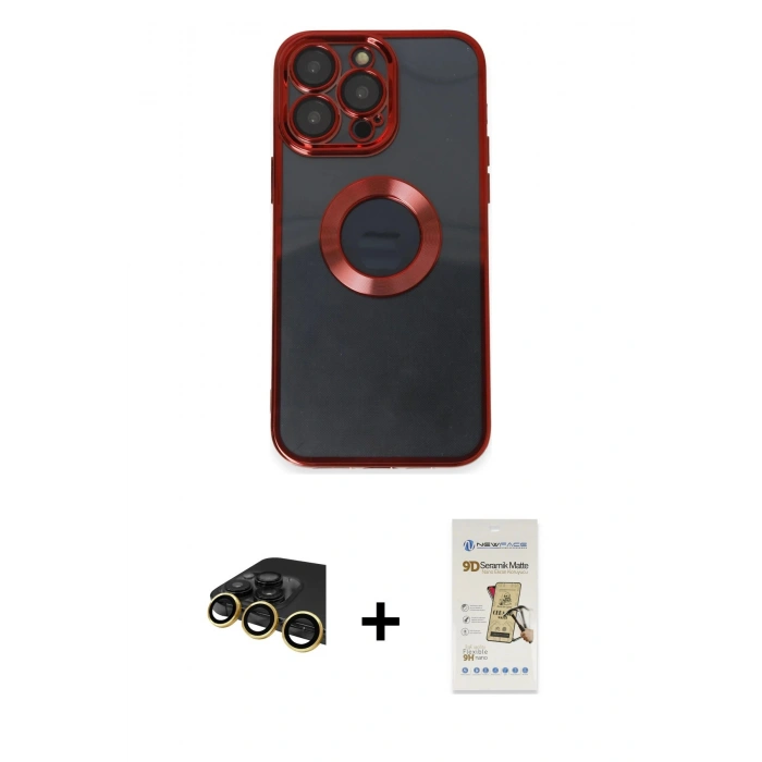 MARSİLYAN™- iPhone 14 Pro Kılıf Pusula Form - Siyah Mat Seramik Nano Ekran Koruyucu + Raze Metal Kamera Lens - GD
