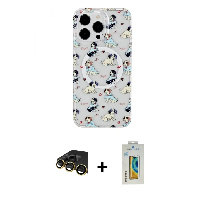 MARSİLYAN™- iPhone 14 Pro Kılıf Pusula Form - Siyah Polymer Nano Ekran Koruyucu + Raze Metal Kamera Lens - GD