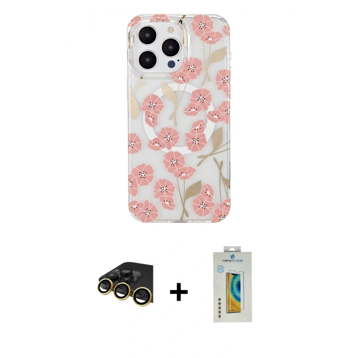 MARSİLYAN™- iPhone 14 Pro Kılıf Pusula Form - Siyah Polymer Nano Ekran Koruyucu + Raze Metal Kamera Lens - GD