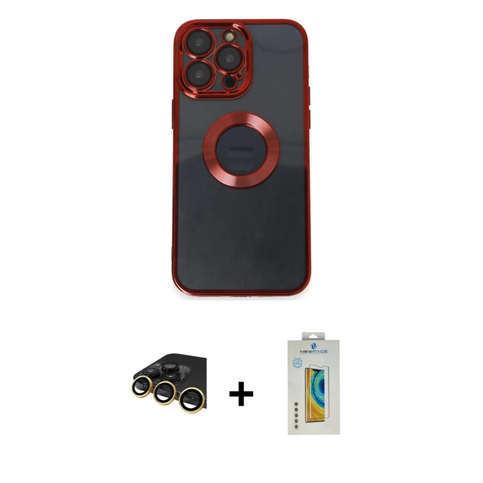 MARSİLYAN™- iPhone 14 Pro Kılıf Pusula Form - Siyah Polymer Nano Ekran Koruyucu + Raze Metal Kamera Lens - GD
